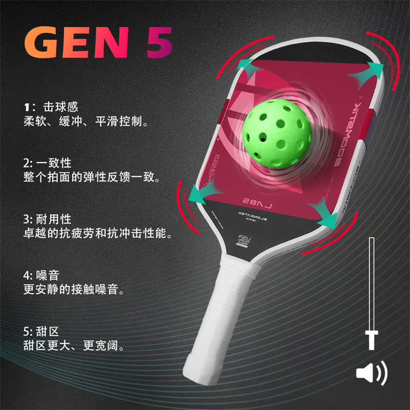 博皓bohao GEN5賽事級T700碳纖維匹克球拍 專業比賽訓練通用-8