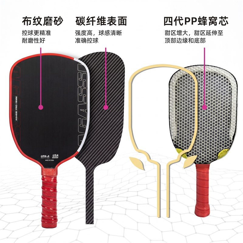 博皓BOHAO AGASSI PRO熱壓一體成型碳纖維匹克球拍 阿加西同款專業級T700碳纖維匹克球拍 防滑手柄大甜區 -5