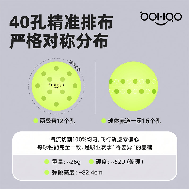 Bohao博皓R40專業匹克球 40孔滾塑一體成型耐打抗造比賽訓練用球-4